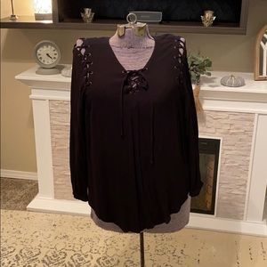 Torrid 2 XXL Black Tie Long Sleeve Blouse Tunic